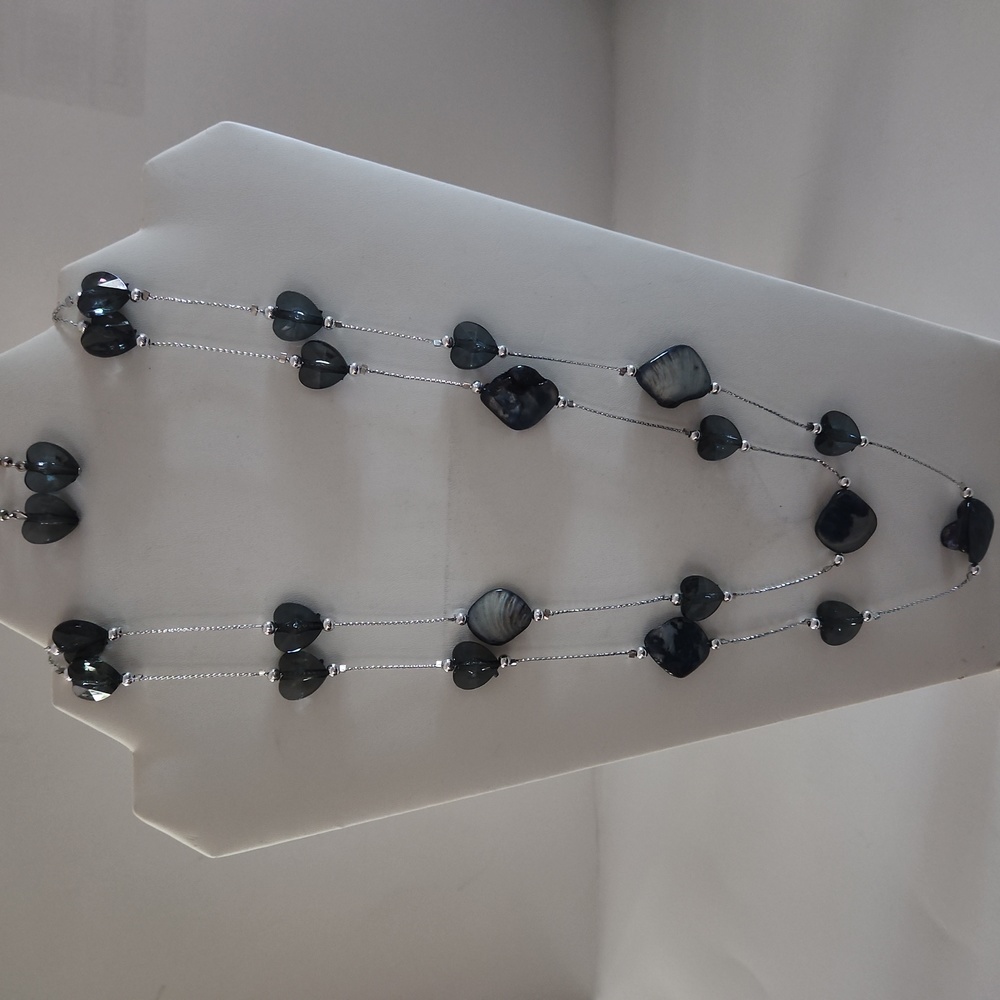 NWT Double Strand Silver & Gray Necklace Set